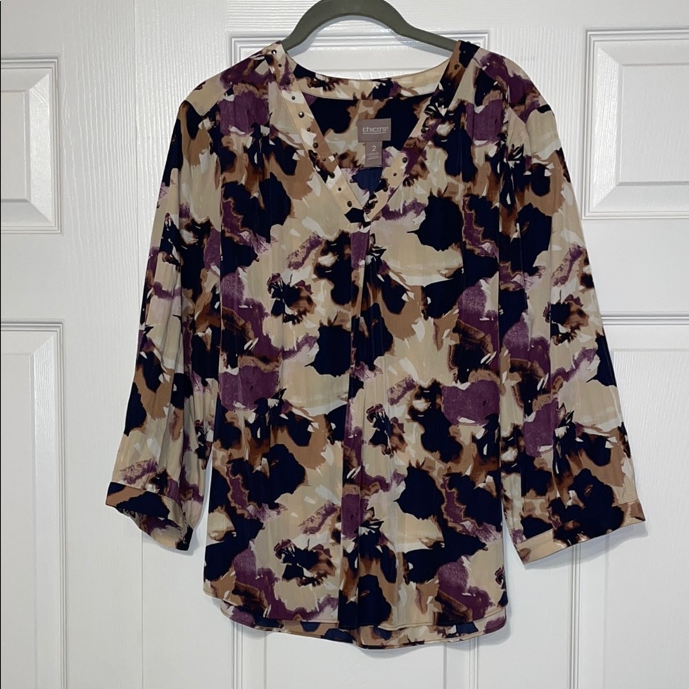 Chico's Women's Floral Top - Purple, Brown, Cream (Nw/oT)